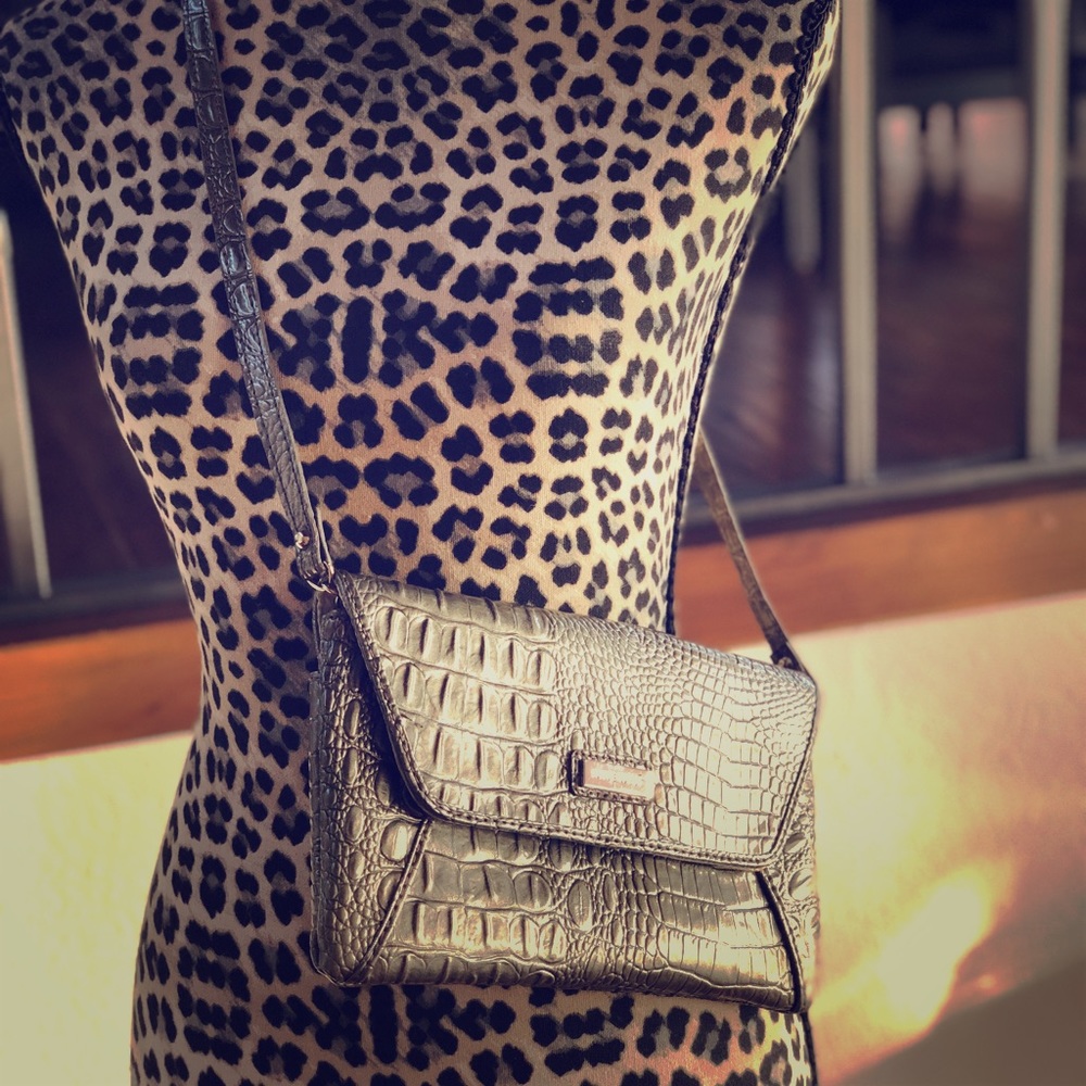 Nine West silver faux crocodile clutch
